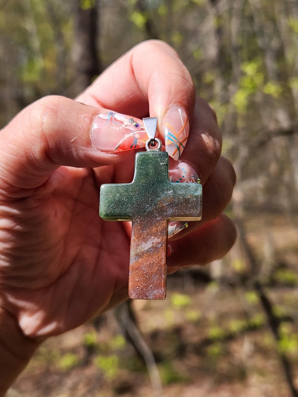 Ocean Jasper Crystal Stone Cross Pendant